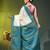 cream & teal blue silk blend saree with zari border