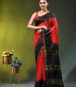 red & black silk blend saree with zari border