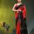 red & black silk blend saree with zari border