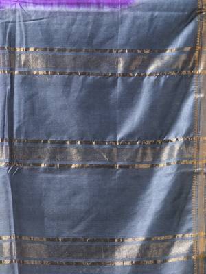 purple & grey silk blend saree with zari border 4