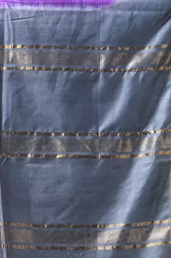 purple & grey silk blend saree with zari border
