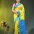 yellow & blue silk blend saree with zari border