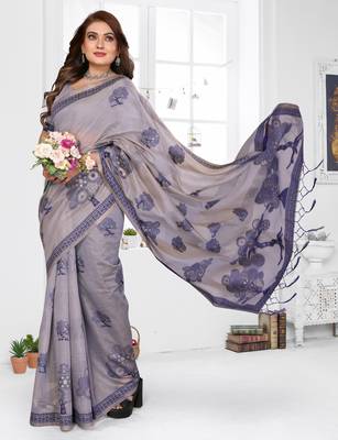 lavender jacquard cotton blend saree with blouse  2