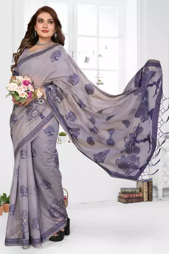 lavender jacquard cotton blend saree with blouse 