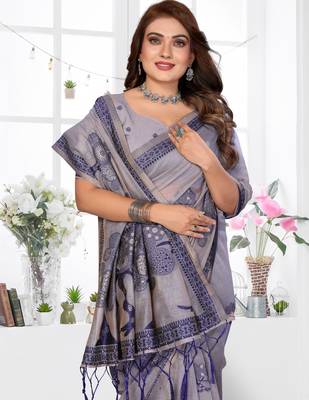 lavender jacquard cotton blend saree with blouse  3
