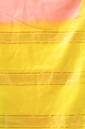 peach & lime yellow silk blend saree with zari border
