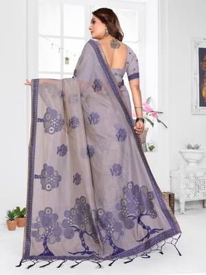 lavender jacquard cotton blend saree with blouse  4