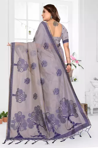lavender jacquard cotton blend saree with blouse 