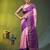 baby pink & purple zari woven checked silk blend saree