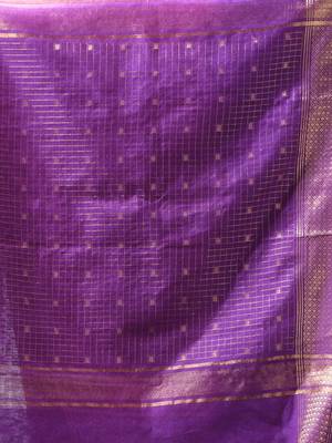 baby pink & purple zari woven checked silk blend saree 4