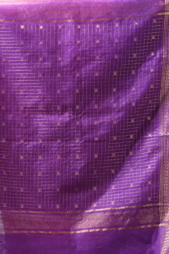 baby pink & purple zari woven checked silk blend saree