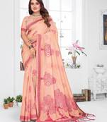 peach jacquard cotton blend saree with blouse 