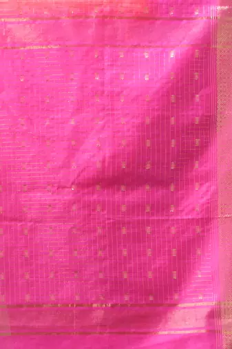 coral & pink zari woven checked silk blend saree