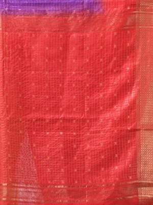 purple & red zari woven checked silk blend saree 4