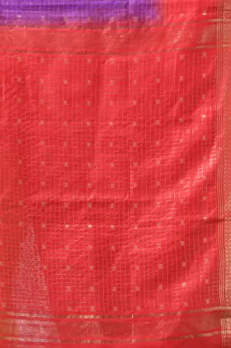 purple & red zari woven checked silk blend saree