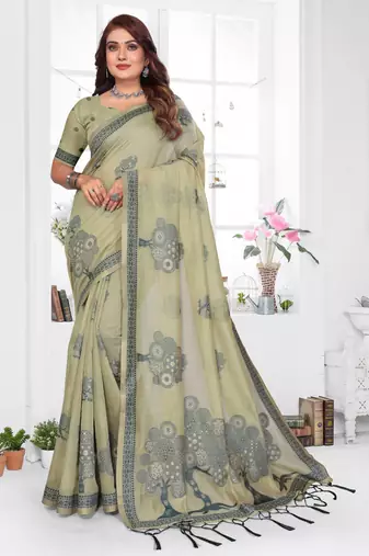 green jacquard cotton blend saree with blouse 