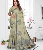 green jacquard cotton blend saree with blouse 