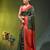 dark green & red zari woven checked silk blend saree