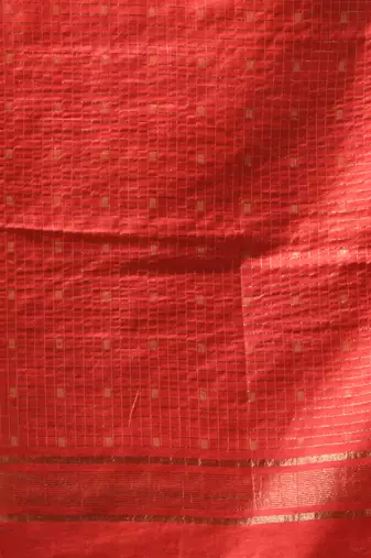 dark green & red zari woven checked silk blend saree