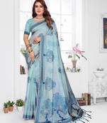 blue jacquard cotton blend saree with blouse 