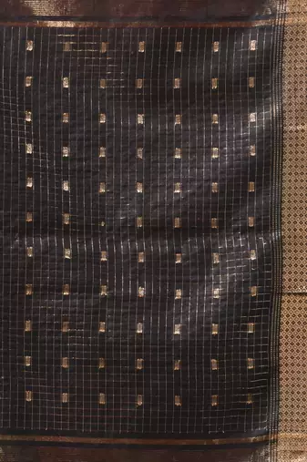 red & black zari woven checked silk blend saree
