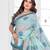 blue jacquard cotton blend saree with blouse 