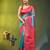 sky blue & red zari woven checked silk blend saree