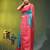 sky blue & red zari woven checked silk blend saree