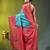 sky blue & red zari woven checked silk blend saree