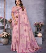 pink jacquard cotton blend saree with blouse 
