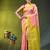 peach & lime yellow zari woven checked silk blend saree