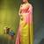 peach & lime yellow zari woven checked silk blend saree