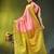 peach & lime yellow zari woven checked silk blend saree