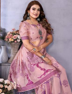 pink jacquard cotton blend saree with blouse  3