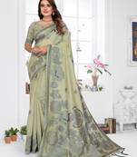 green jacquard cotton blend saree with blouse 