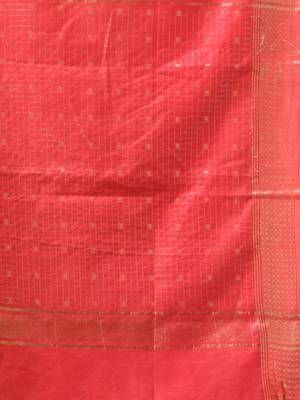 olive green & red zari woven checked silk blend saree 4