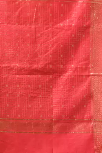 olive green & red zari woven checked silk blend saree
