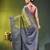 grey & olive green zari woven checked silk blend saree