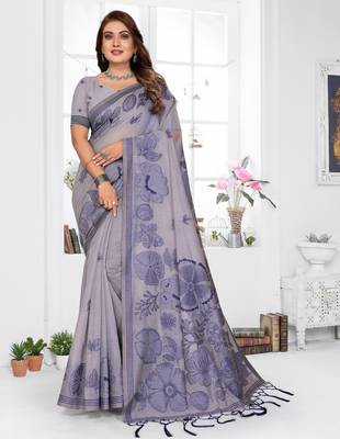 lavender jacquard cotton blend saree with blouse  1