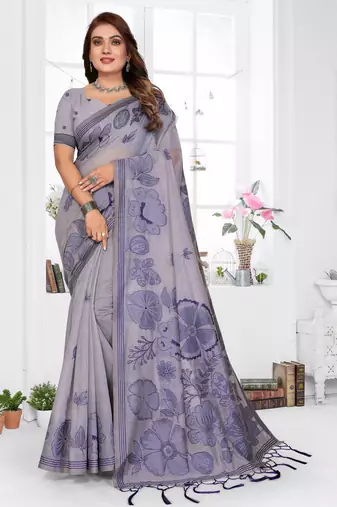 lavender jacquard cotton blend saree with blouse 