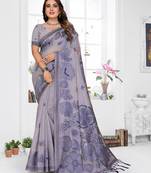 lavender jacquard cotton blend saree with blouse 