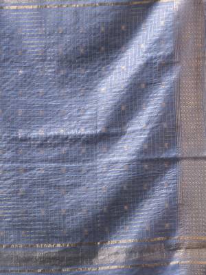 grey & olive green zari woven checked silk blend saree 4