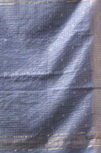 grey & olive green zari woven checked silk blend saree