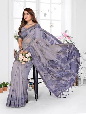 lavender jacquard cotton blend saree with blouse  2