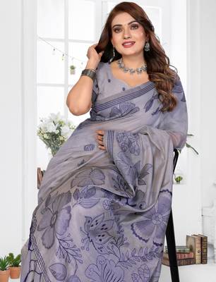 lavender jacquard cotton blend saree with blouse  3