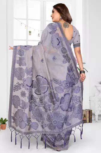 lavender jacquard cotton blend saree with blouse 