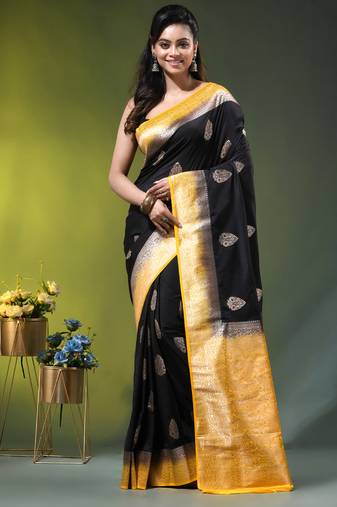 black zari woven crepe khaddi saree