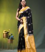 black zari woven crepe khaddi saree