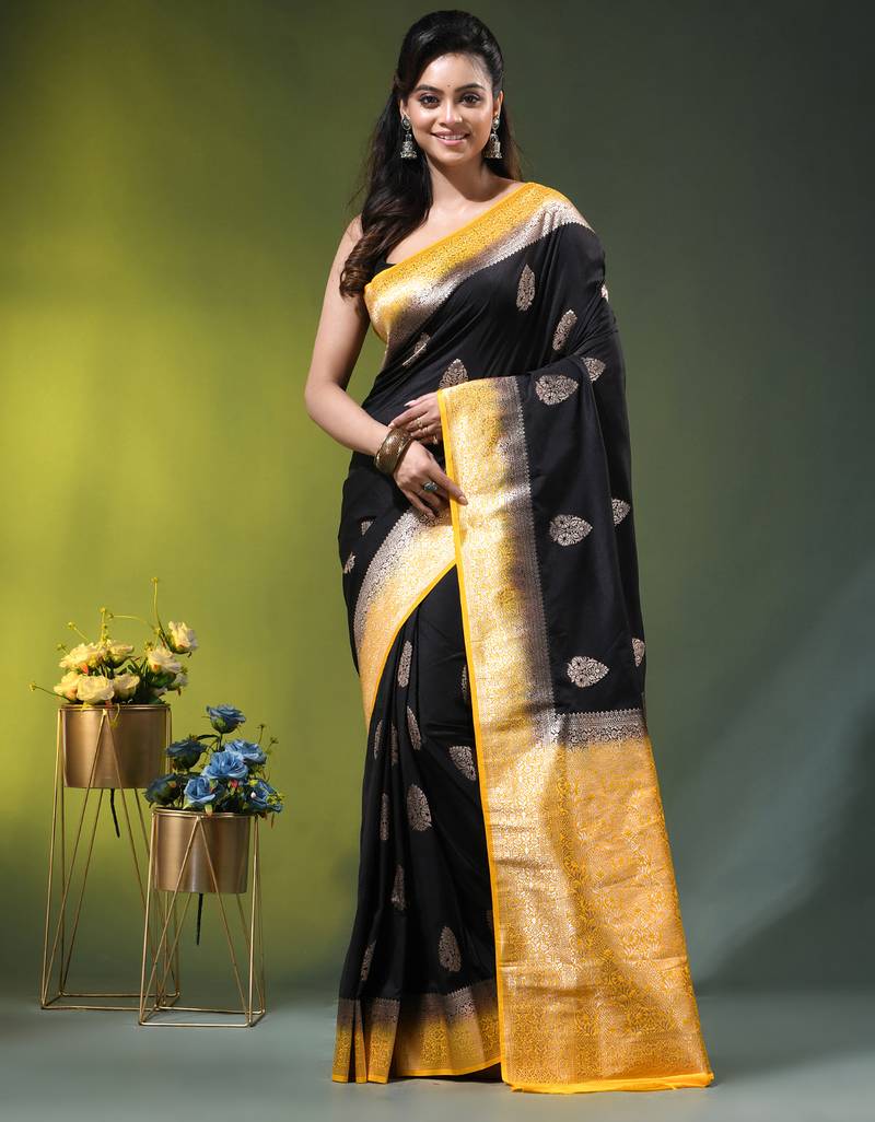 black zari woven crepe khaddi saree