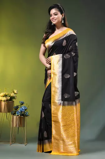 black zari woven crepe khaddi saree